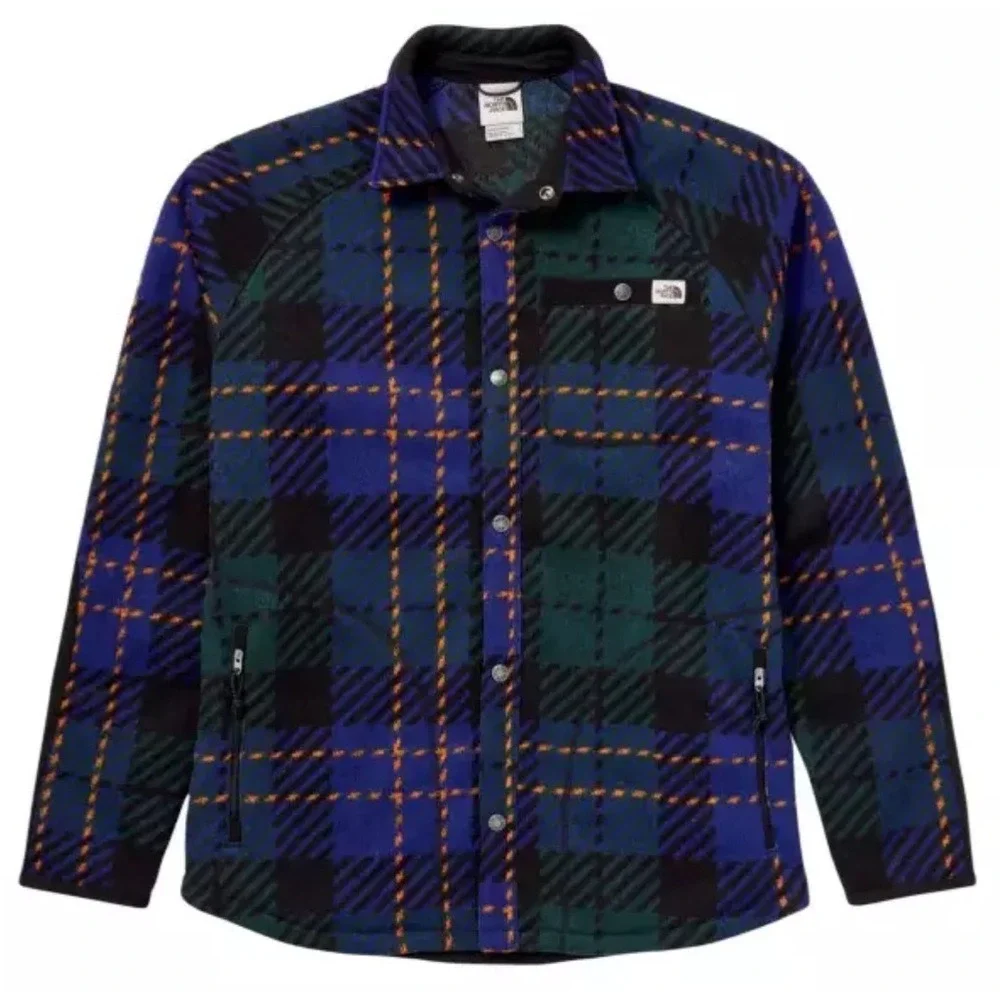 The North Face Gordon Lyons Plaid Fleece Snap Front Shirt Jacket Blue Green M